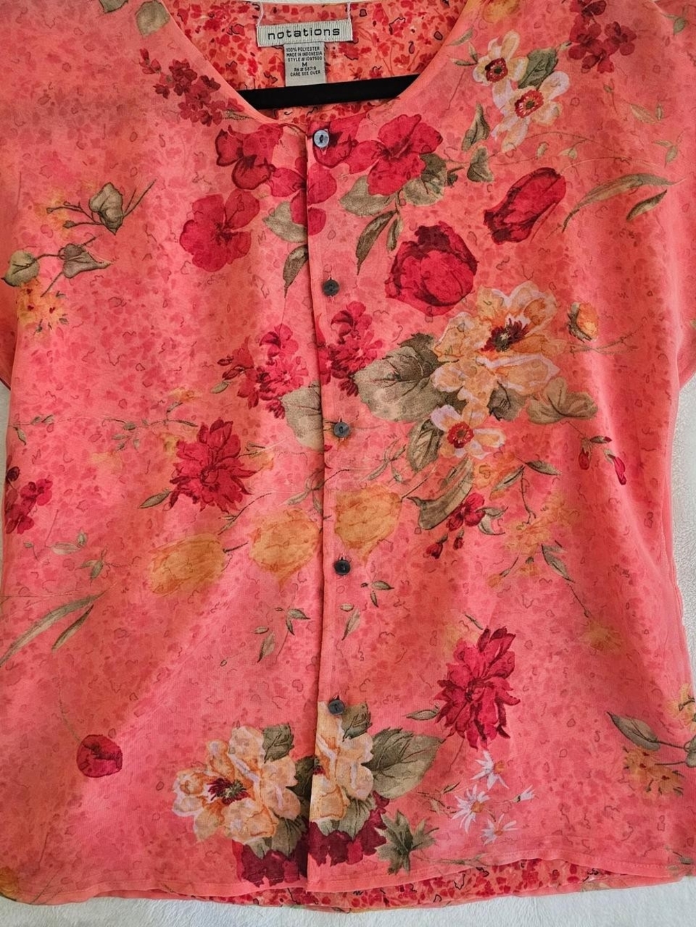 Notations Coral Floral Button-Front Blouse